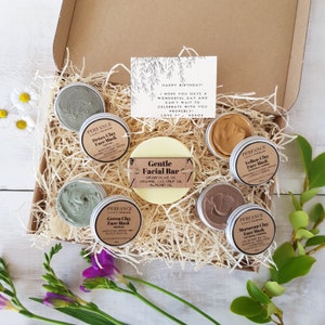 Sustainable Letterbox Gift Birthday: Clay Face Masks, Face Soap, Skin Balm, Makeup Remover. Handmade. Skincare Bundle 4xFaceMasks+Soap