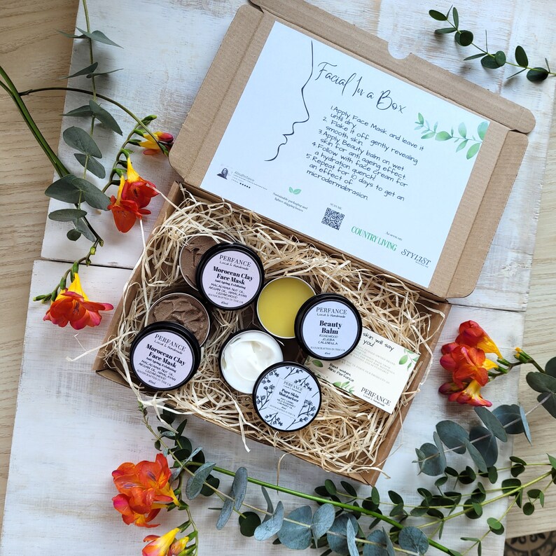 Sustainable Letterbox Gift Birthday: Clay Face Masks, Face Soap, Skin Balm, Makeup Remover. Handmade. Skincare Bundle Facial in a Box