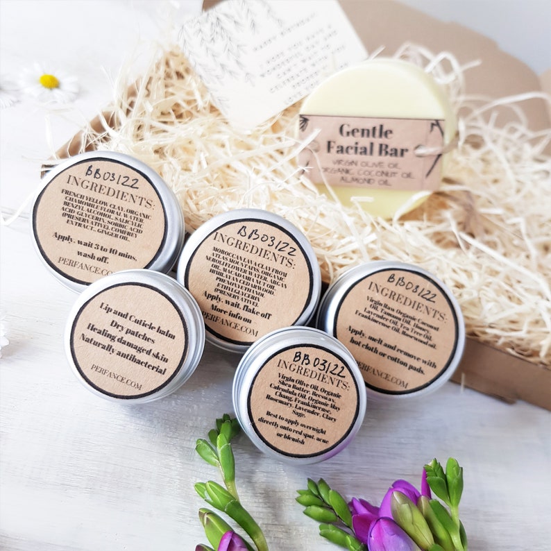 Sustainable Letterbox Gift Birthday: Clay Face Masks, Face Soap, Skin Balm, Makeup Remover. Handmade. Skincare Bundle image 6