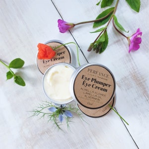 Eye Plumper Eye Cream with Argan Oil, Acmella Flower, Camellia Oil, Marine Extract. UK. Sustainable. Vegan. 15ml aluminium tin.