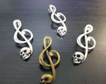 Treble Clef Skull Charms 2 inch metal charms color mix, silver and bronze