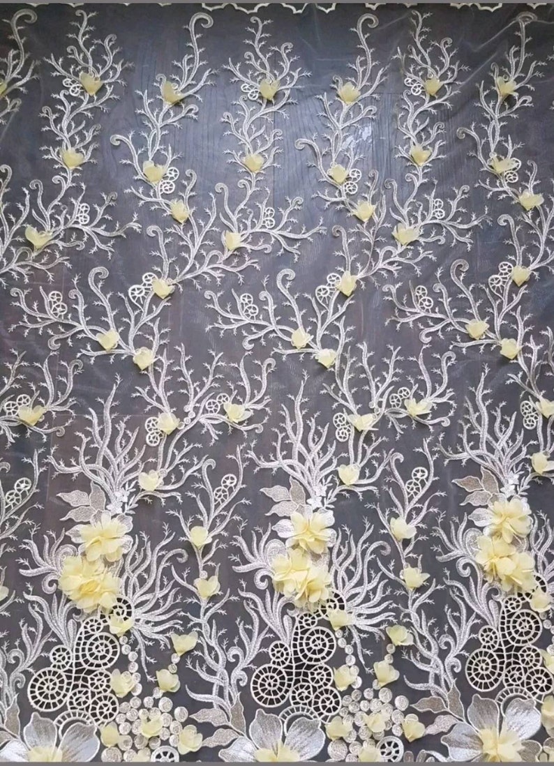 3D Flower Lace Fabric Bridal Applique Dress Corded Embroidery Etsy