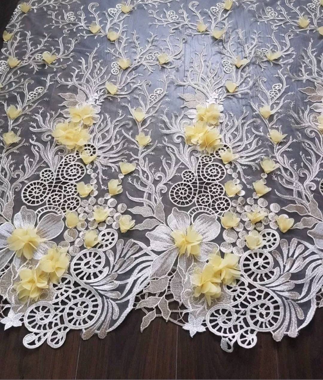 3D Flower Lace Fabric Bridal Applique Dress Corded Embroidery Etsy