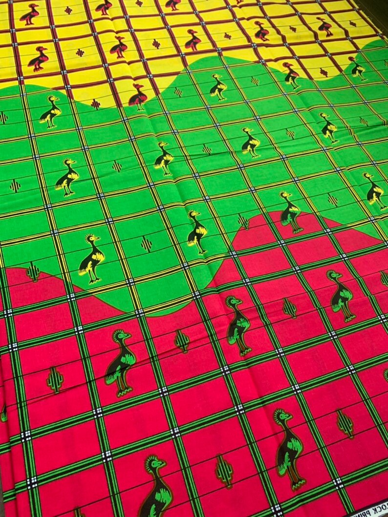 Pink Lemon Yellow Lime Green Black White Hen Motif African Print Ankara Wax Cotton Ankara Quality Fabric Sold Per Yard