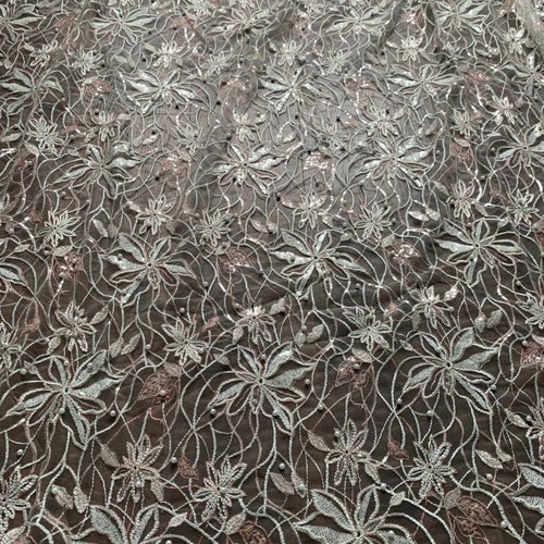 Tulle Lace Fabric with Sequin Beads Net & Embroidery High End Bridal African Nigerian Dress DIY shops Wedding Fabric sold per 5 yards