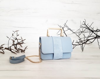 light blue evening bag
