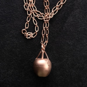 Large vintage apple pendant, solid, long link chain, 835 and 925 silver replated with 18k rose gold, unique piece completely refurbished