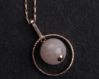 Vintage pendant rose quartz ball, oat grain chain, completely reworked, 800 and 835 silver, replated with 18k rose gold, unique piece