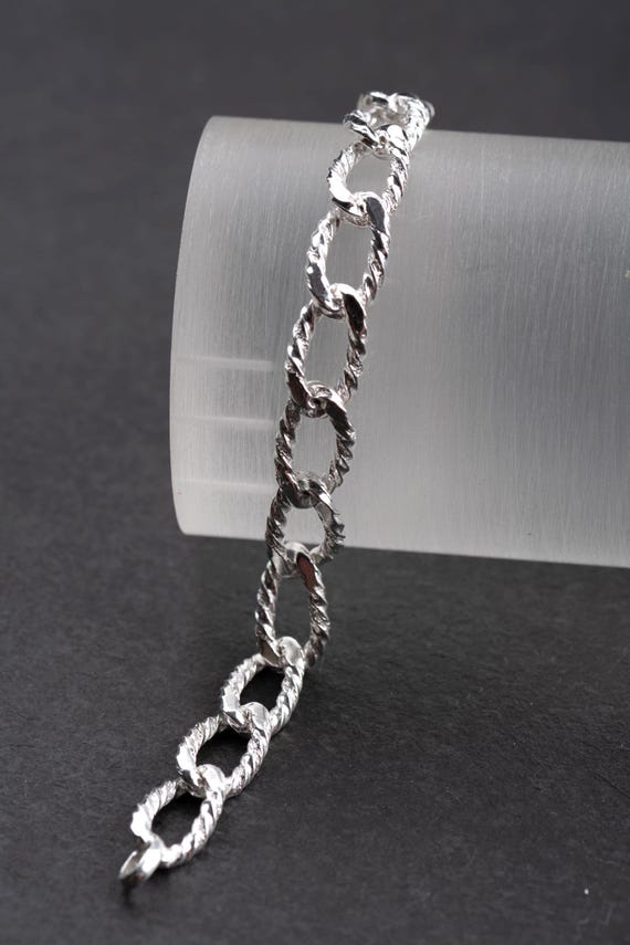 Solid vintage link bracelet, 835 silver, replated… - image 1
