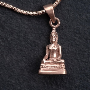Vintage Buddha pendant, solid, foxtail chain, 800 and 925 silver, replated with 18k rose gold, unique piece, 50 cm, completely refurbished