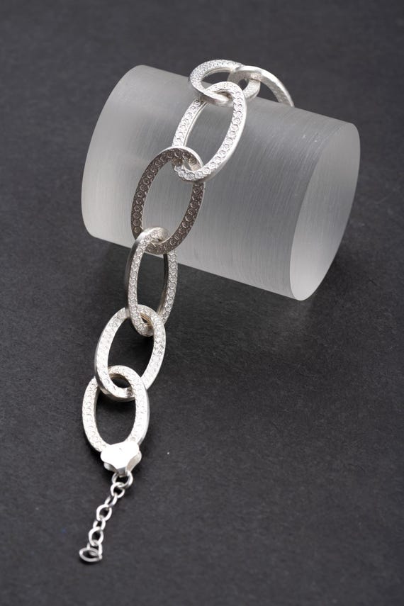 Vintage sterling link bracelet, 925 silver, repla… - image 2