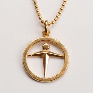 Vintage Manpower-hänge med kulkedja, 925 silver, ompläterat med 18k gult guld, helt renoverat, 50 cm, unikt exemplar, Pierre Cardin