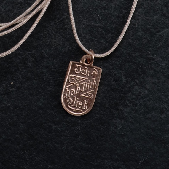 Vintage 800 Silber Anhänger „Ich hab dich lieb“ – 18k Roségold plattiert, längenverstellbare Kette – Liebesanhänger – kleines Geschenk