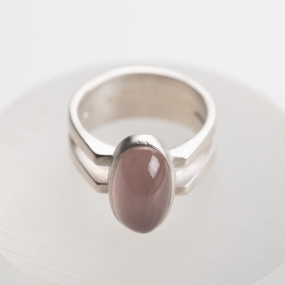Ring with rose quartz, oval cabochon, vintage rev… - image 5