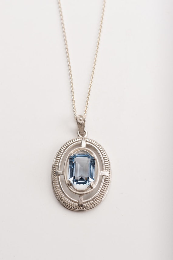 Antique blue topaz pendant with a long chain, 835… - image 8