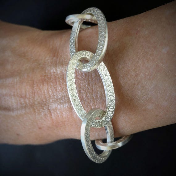 Vintage sterling link bracelet, 925 silver, repla… - image 1