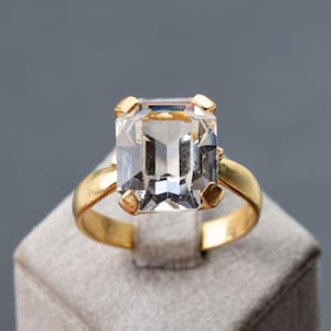 Vintage ring with rock crystal, 925 silver, replated with 18k yellow gold, size 54, 17.2 mm, cocktail ring, unique piece, completely refurbished
