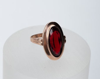 Vintage ring Bohemian garnet, oval, faceted, completely reworked, 835 silver, replated with 18k rose gold, size 53.5, unique piece