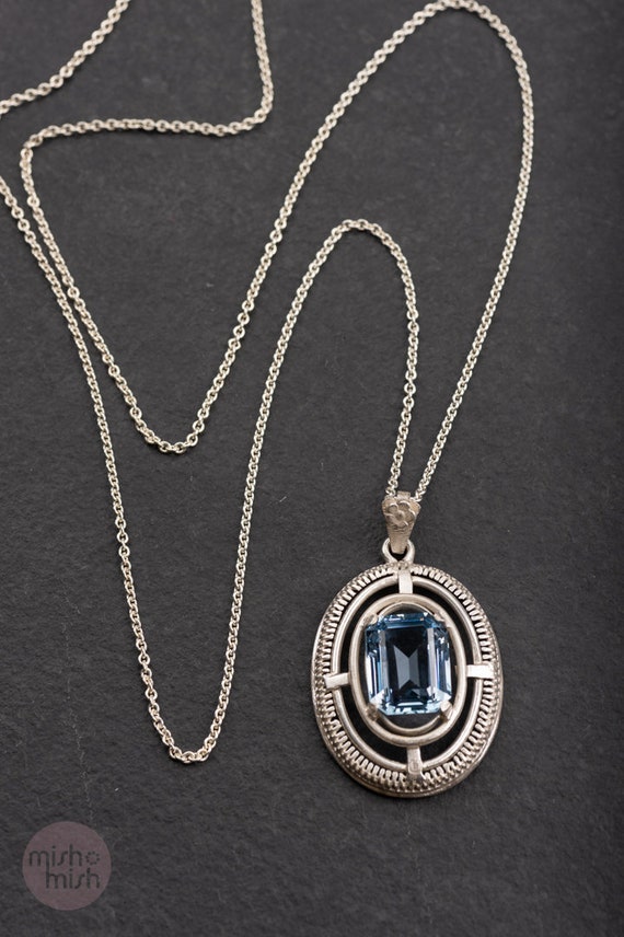 Antique blue topaz pendant with a long chain, 835… - image 7
