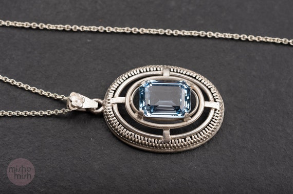 Antique blue topaz pendant with a long chain, 835… - image 5