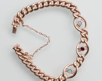 Lovely Antique 9k Rose Gold Curb Link Bracelet With Heart