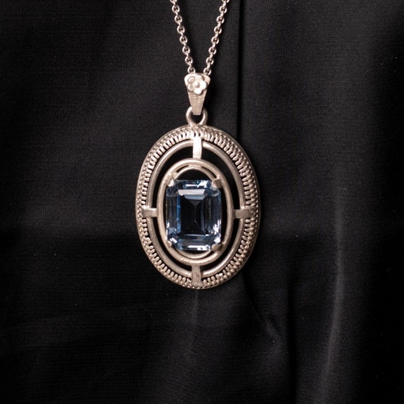 Antique blue topaz pendant with a long chain, 835… - image 4