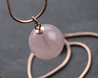 Vintage pendant rose quartz ball, snake chain, completely reworked, 585 gold and 925 silver, newly plated with 18k rose gold, unique