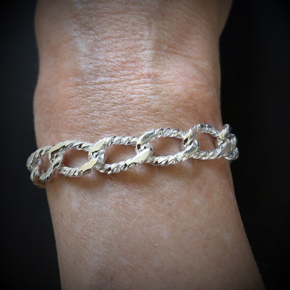 Solid vintage link bracelet, 835 silver, replated… - image 5