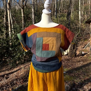 Pedido personalizado de Emmi Linen Patchwork Easy Boxy Top - top de verano, hecho a mano, patchwork, sencillo, corto