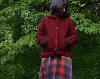 Woodland Jacket -  hooded boiled wool jacket with wooden buttons and pockets, lined with linen.