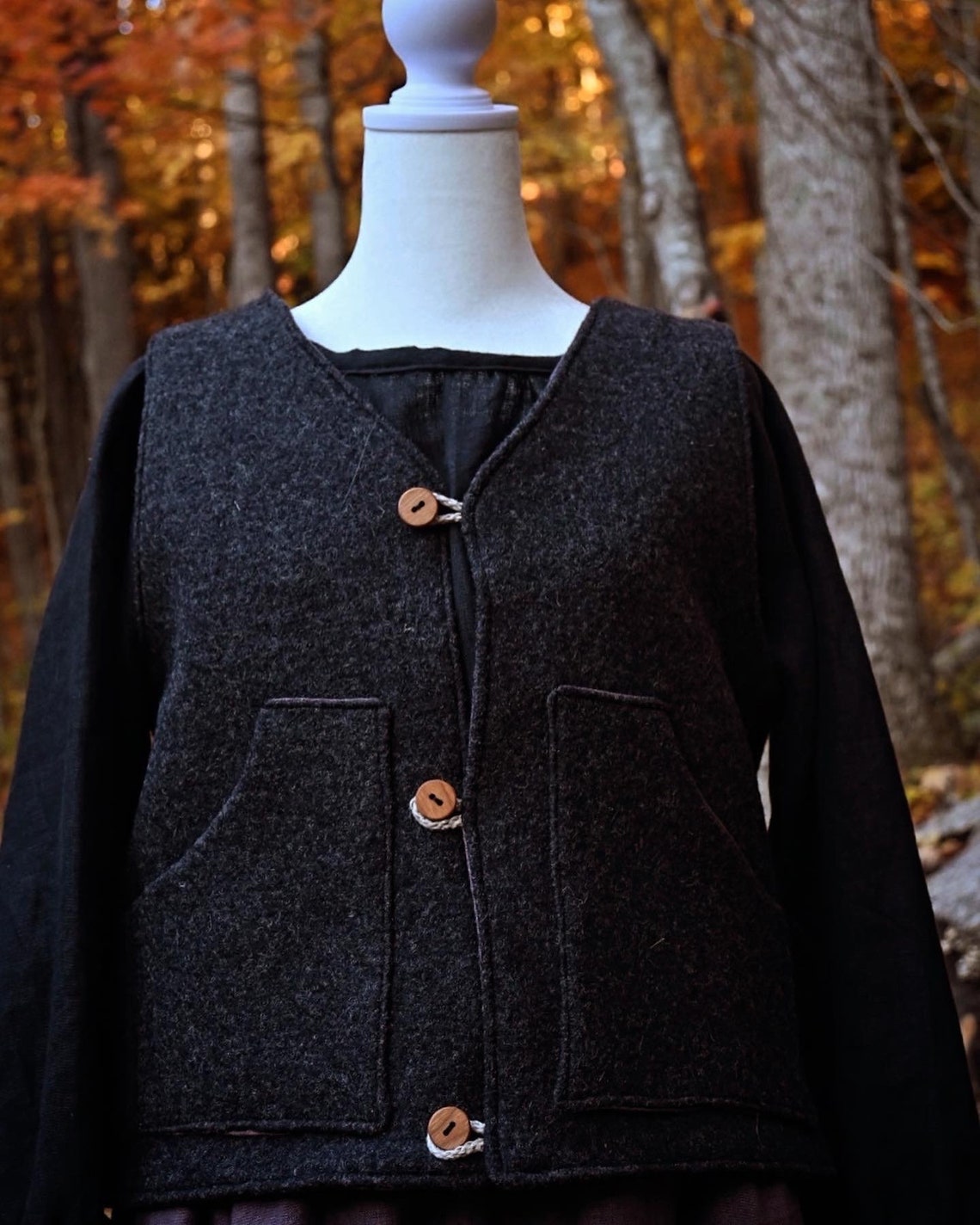 Boiled Wool Zip Vest- Olive main image 1