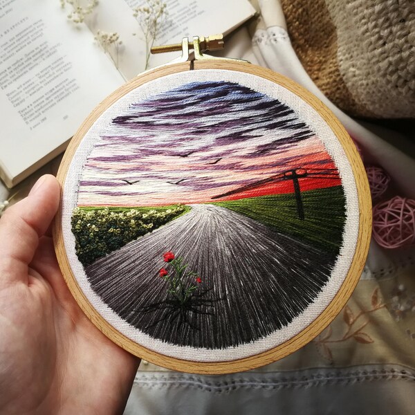Die Kraft des Lebens. Landschaftsstickerei und Gouache Skizze