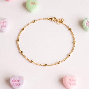 14K Gold Filled Dainty Heart Chain Bracelet or Necklace | Minimal Everyday Gold | Lightweight Layering Jewelry | Gift for Her Valentines image 1