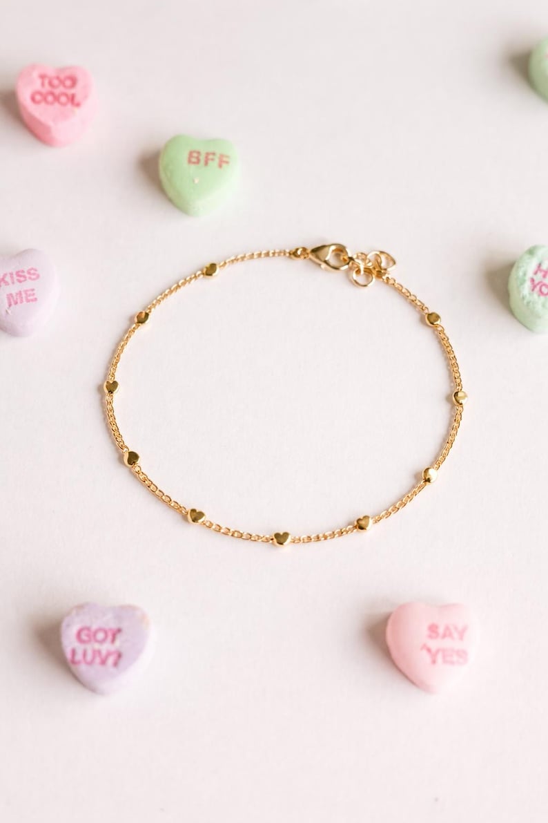 14K Gold Filled Dainty Heart Chain Bracelet or Necklace | Minimal Everyday Gold | Lightweight Layering Jewelry | Gift for Her Valentines image 1