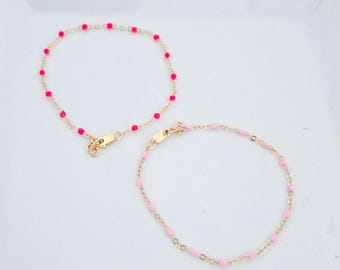 Light and Hot pink Stacking Bracelets- Toddler bracelet- Baby bracelet for girls- gold filled