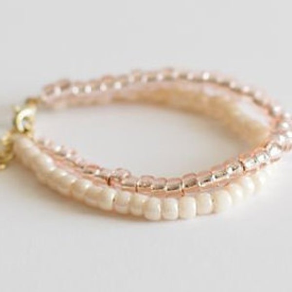 Pink and Ivory Bracelet- initial charms- baby bracelet for girls -cream bracelet-first birthday gift-baby jewelry-toddler bracelet-Gold fill