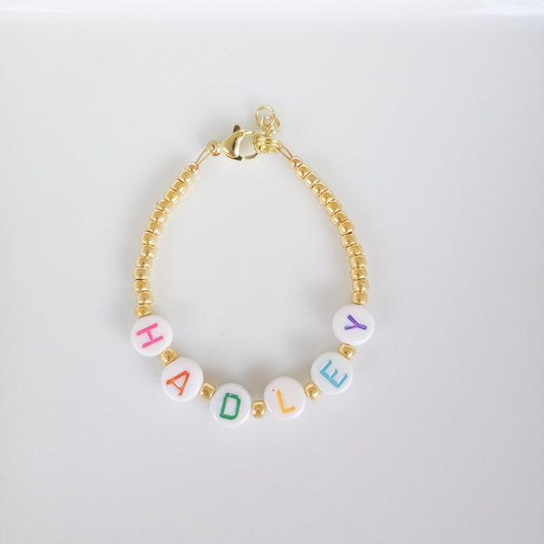 Rainbow Letter Name Bracelet- Baby bracelet- personalized bracelet- toddler bracelet- baby gifts- custom bracelet- gold lettering