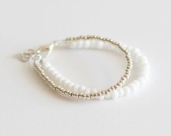 White and Silver Bracelet - baby jewelry - Toddler Bracelet - White and Gold