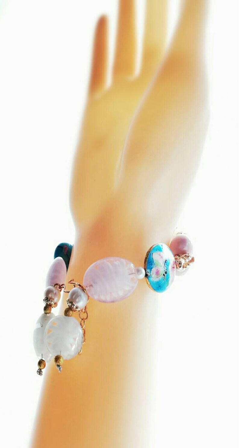 24k gold and glass beads Beautiful Shabby Chic jewllery set with freshwater pearls