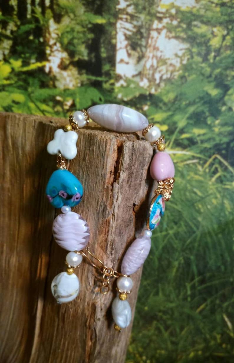 24k gold and glass beads Beautiful Shabby Chic jewllery set with freshwater pearls