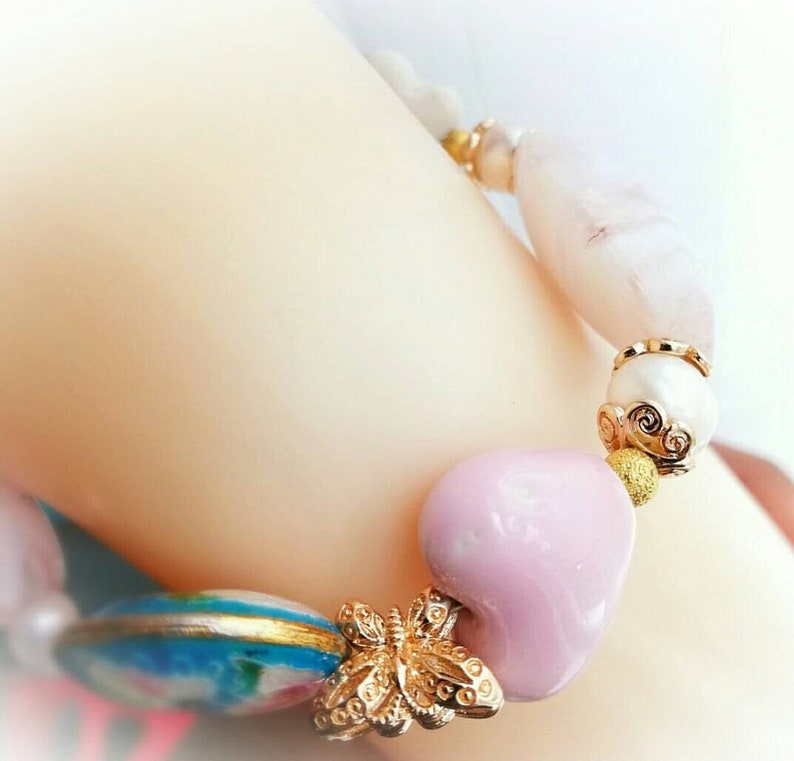 24k gold and glass beads Beautiful Shabby Chic jewllery set with freshwater pearls
