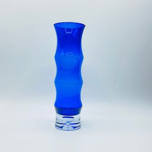 Vintage Mid Century Aseda Glasbruk 60’s by Bo Borgstrom. Hand Blown Glass Swedish Vase Cobalt Blue Vase Clear Controlled Bubble Base