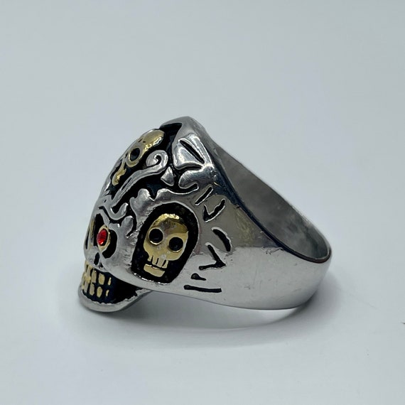 Autiga Men's Stainless Steel Skull Ring – Two Tone Cross Design