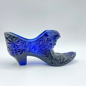 Vintage Fenton Cat Head Cobalt Victorian Shoe Cobalt Blue Figurine Glass Slipper Daisy Button