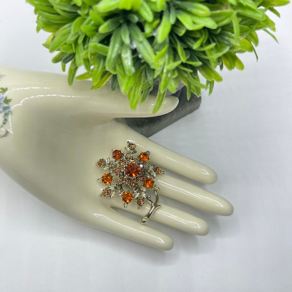 Vintage Pumpkin Color Crystal Rhinestone Brooch L… - image 1