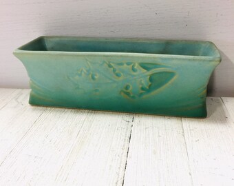 Roseville Pottery Oak Leaf Silhouette Window Box Planter Mold 768-8 Aqua Blue Green