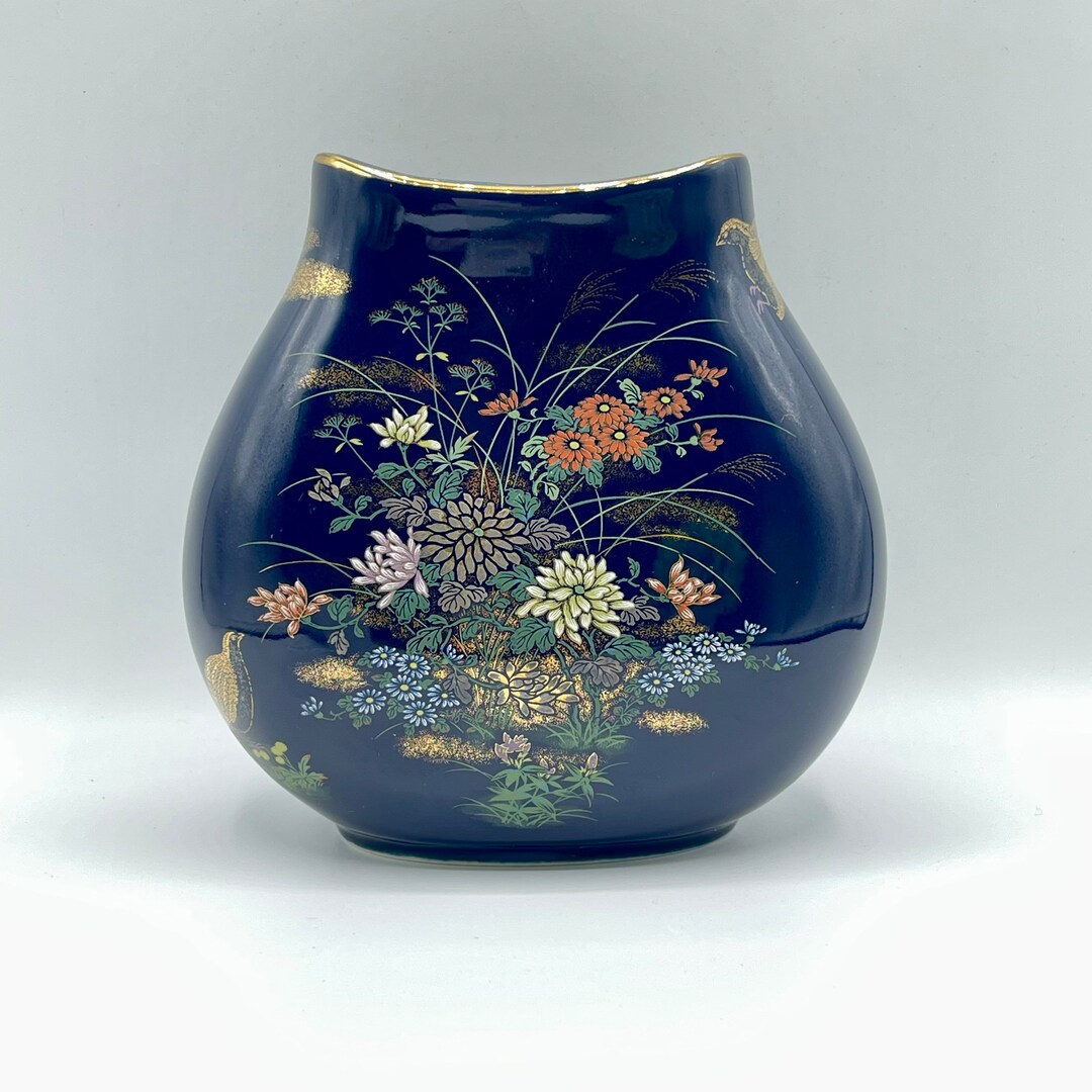 Vintage Kiku Cobalt Blue Toyo Porcelain Vase Lacquerware With Etsy