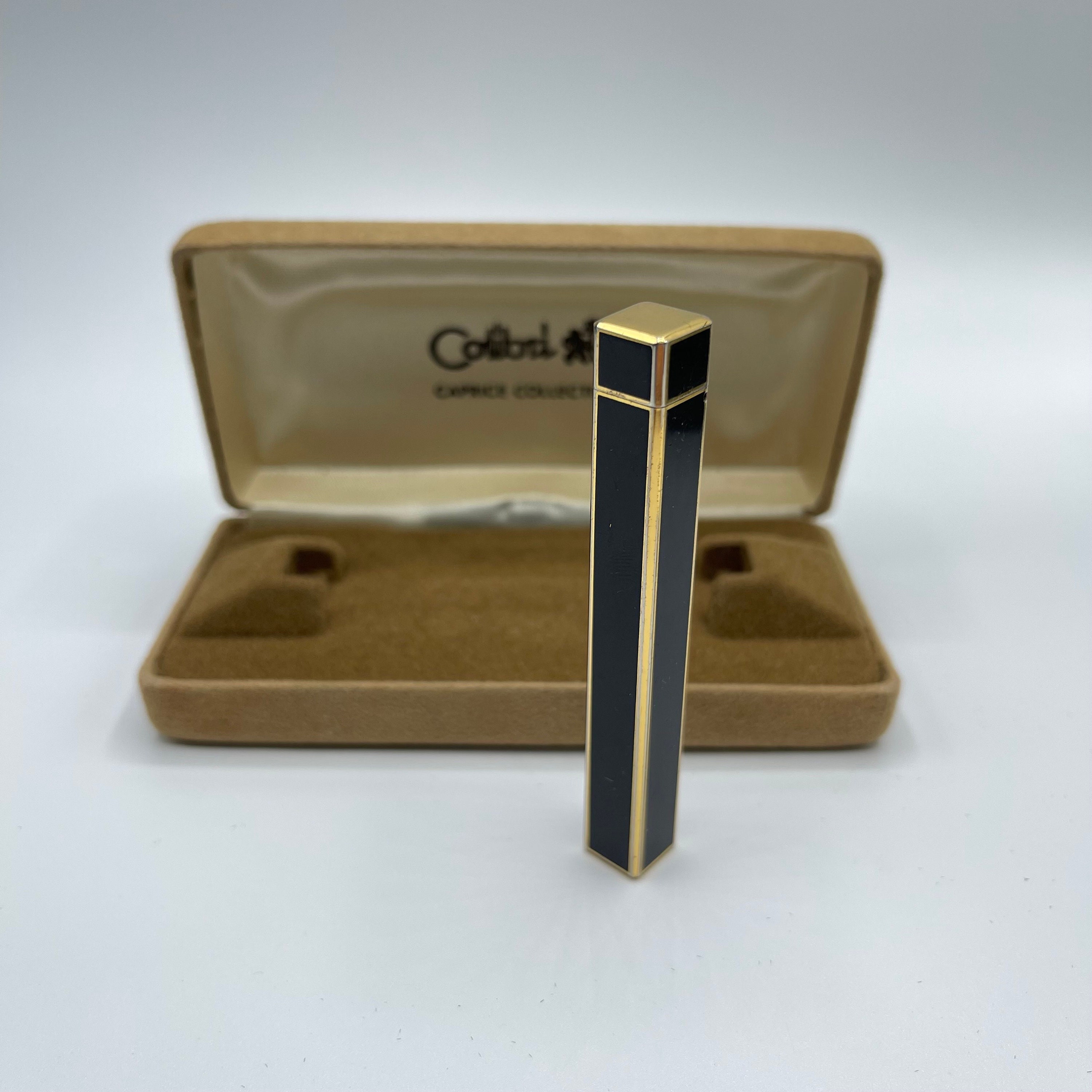 Beautiful Vintage Colibri Caprice Collection Cigarette Lighter Original Box  Black Gold Sophisticated Style Cigarette Tobacciana Collectible