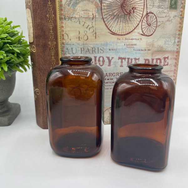 Vintage Snuff Bottles Amber Brown Glass 3 and 4 Dots Square Bottle Tobacciana