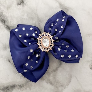 Navy Festzug Schleife Strass Haarschleife klein Navy Schleife Haarschmuck Over the Top Dunkelblaue Haarschleife Satin Glitzer Festzug Haarschleife ausgefallene Schleife